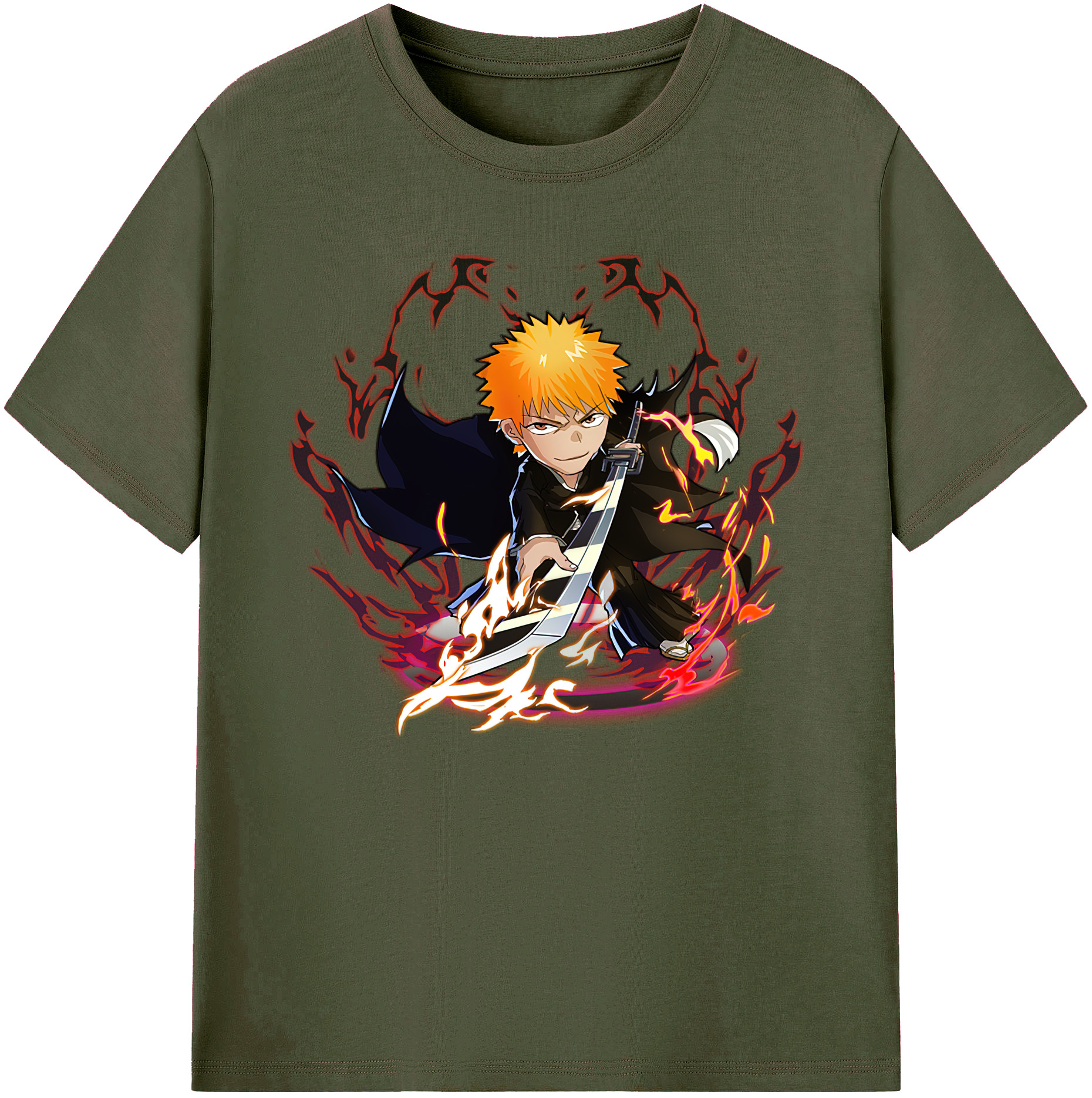 （画像用） ブリーチ 黒崎一護（くろさき いちご）BLEACH Kurosaki Ichigo 綿100％ メンズ半袖Tシャツ｜肌触りやわらか＆通気性